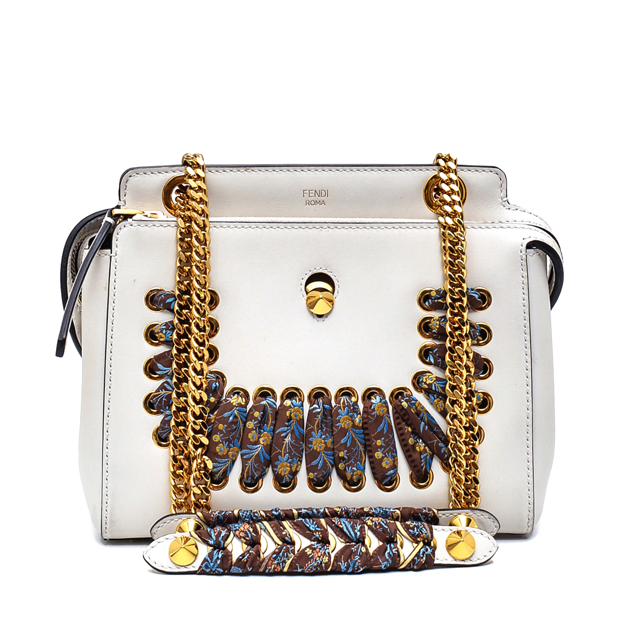 Fendi - White Leather Whipstitch Small Dotcom Bag 